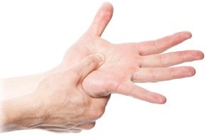 Acute pain in a man hand